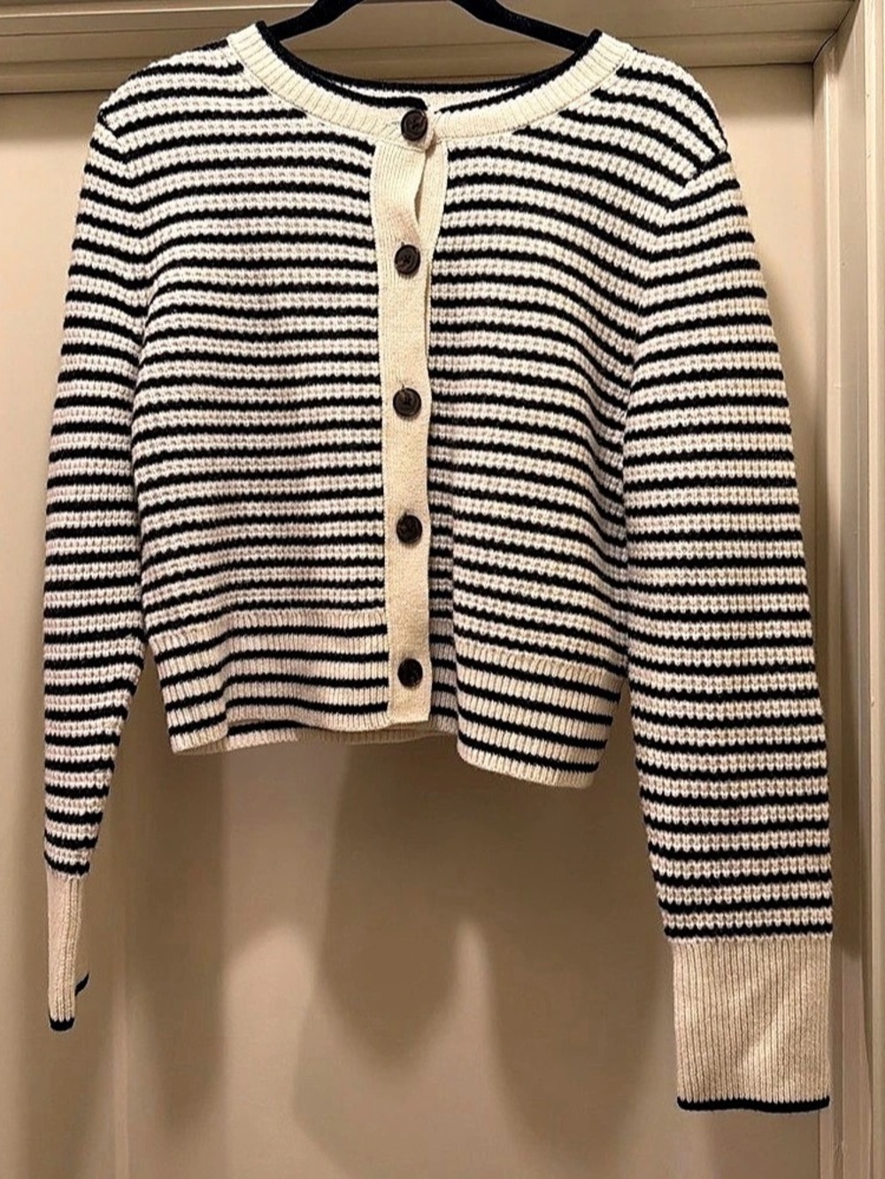 Madewell Waffle-Knit Wool Cardigan in Stripe Medium